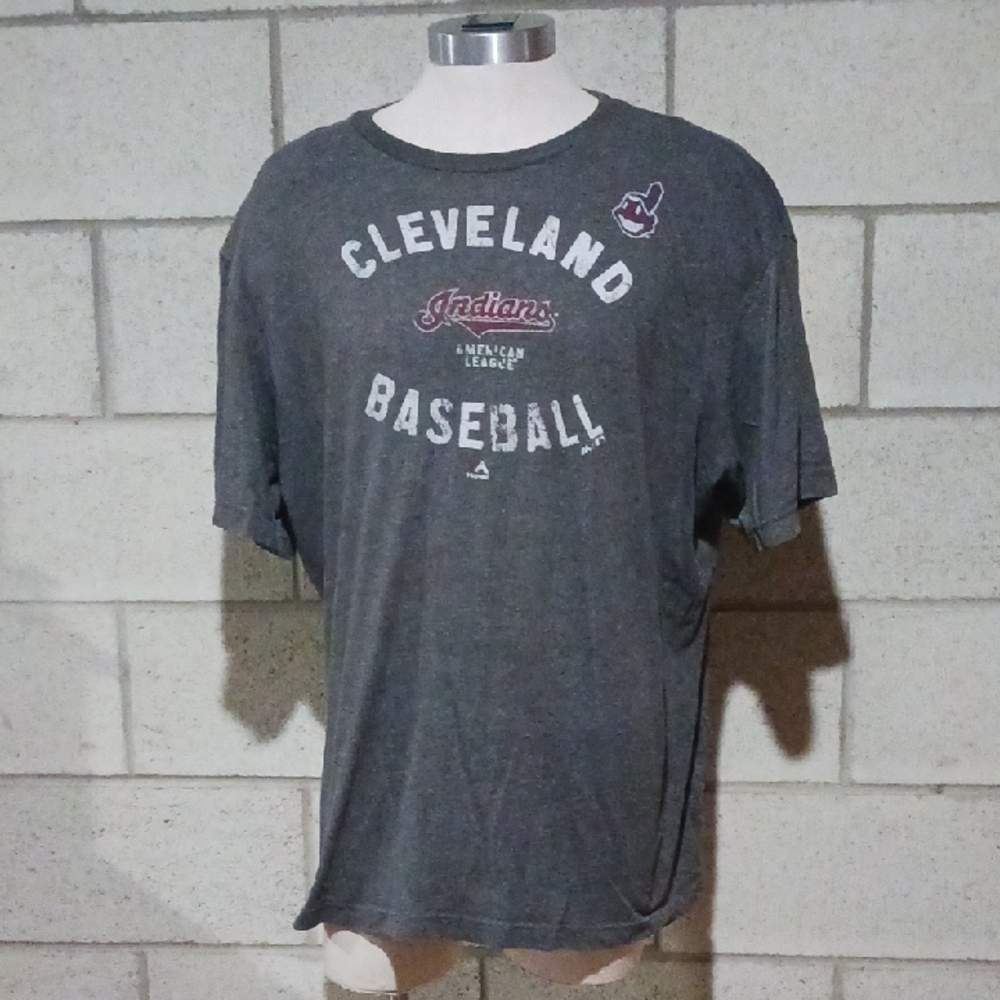 Majestic Gray Cleveland Indians Baseball T-Shirt Unisex Size XXL